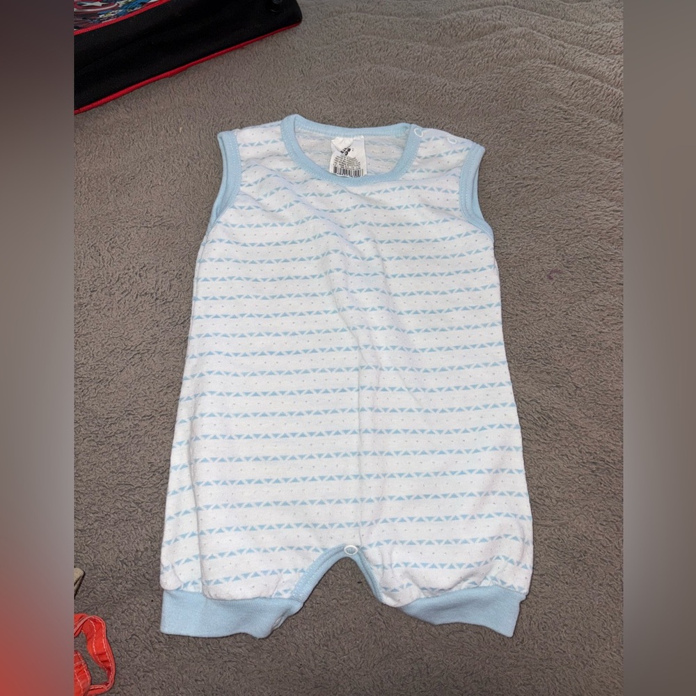 Baby Sleeveless Blue Striped Romper